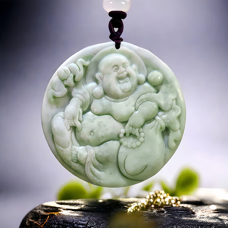 Green Natural Real Jade Maitreya Buddha Pendant Necklace Fashion Gift Stone
