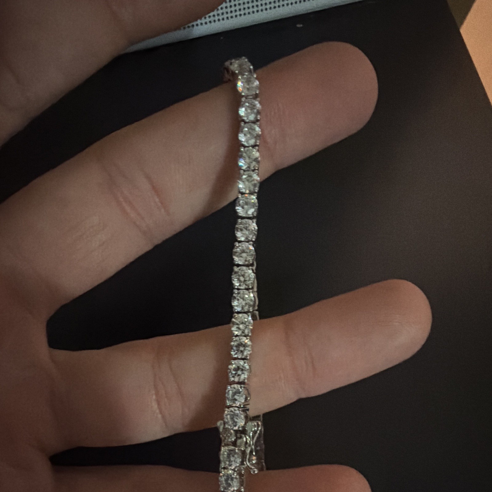 Silver-Tone Tennis Bracelet with Clear Round Crystals, Box Clasp