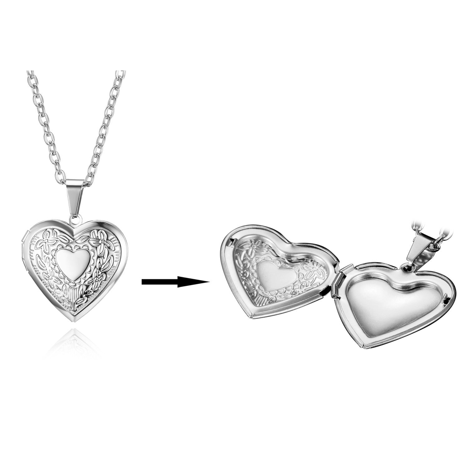 Stainless Steel Pendant Necklace Heart Locket Photo Picture Pendant Chain Gift