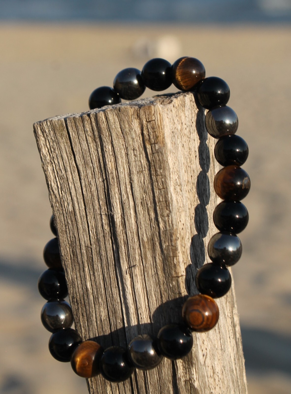 Natural Tiger’s Eye Hematite Obsidian Stone Beaded Bracelet Stretch Bracelet