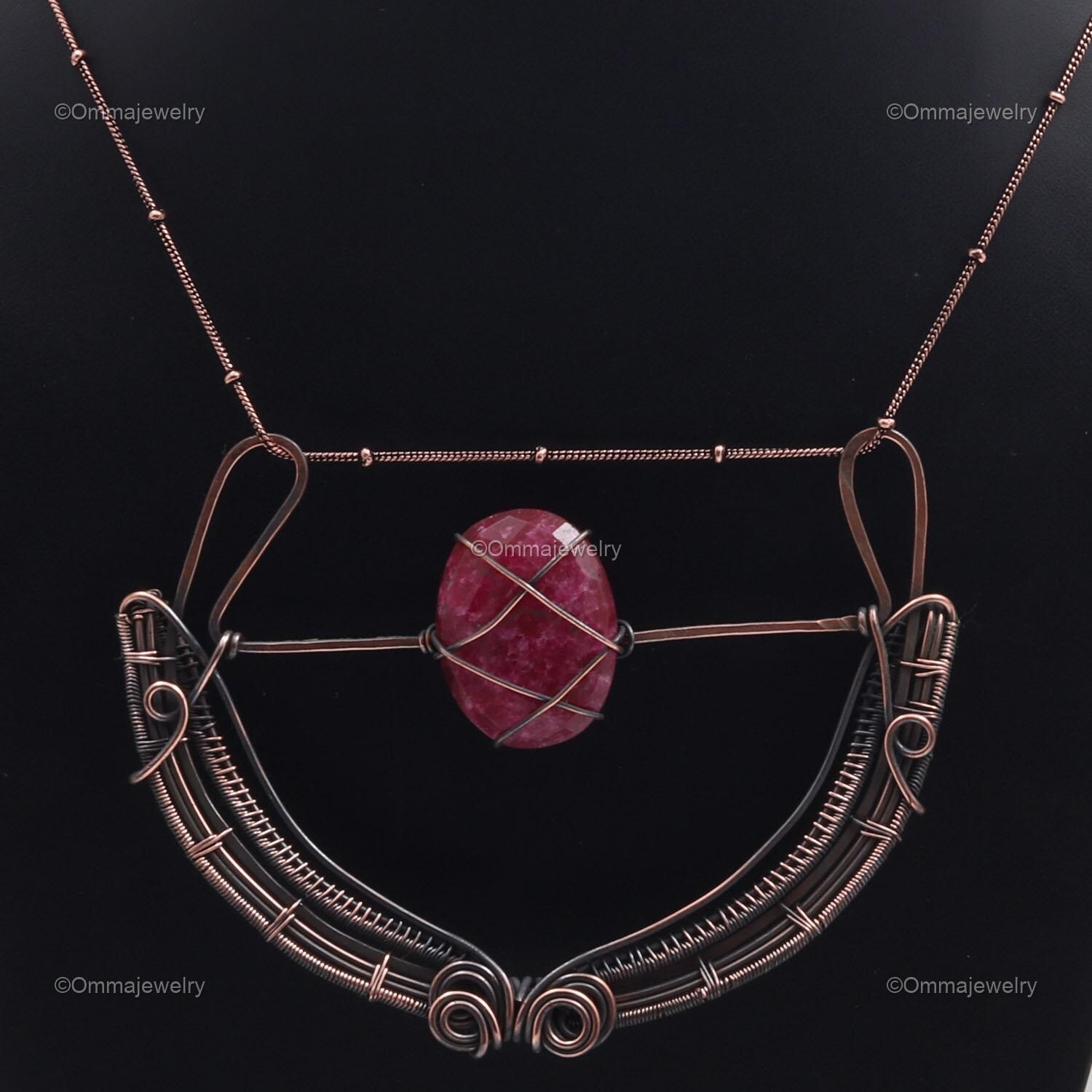 Ruby Quartz Gemstone Handmade Jewelry Copper Gift For Love Chain Necklace 25.0″