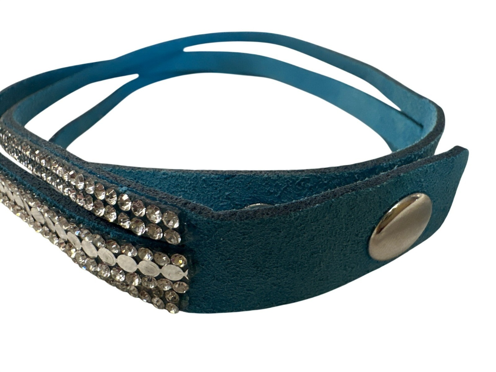 Blue Choker Necklace Rhinestones & Snap Closure Adjustable Goth Sparkly