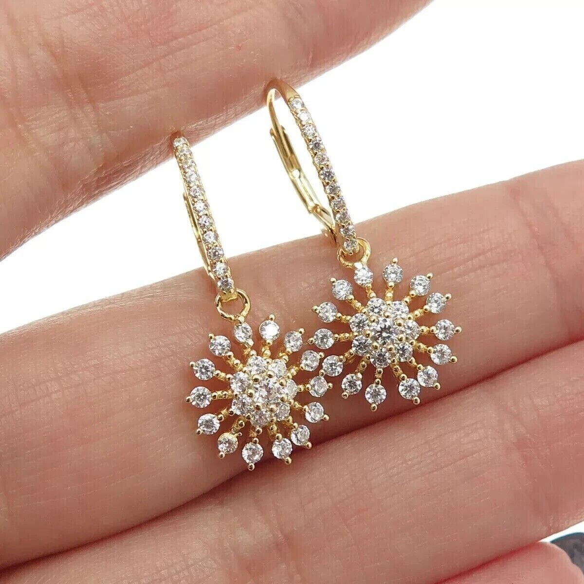 2Ct Round Cut Simulated Diamond Drop Dangle Earrings 14k Yellow Gold Plated
