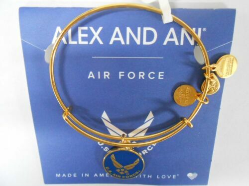 ALEX AND ANI US AIR FORCE Charm Bangle Bracelet Shiny Gold NWT MILITARY GIFTS