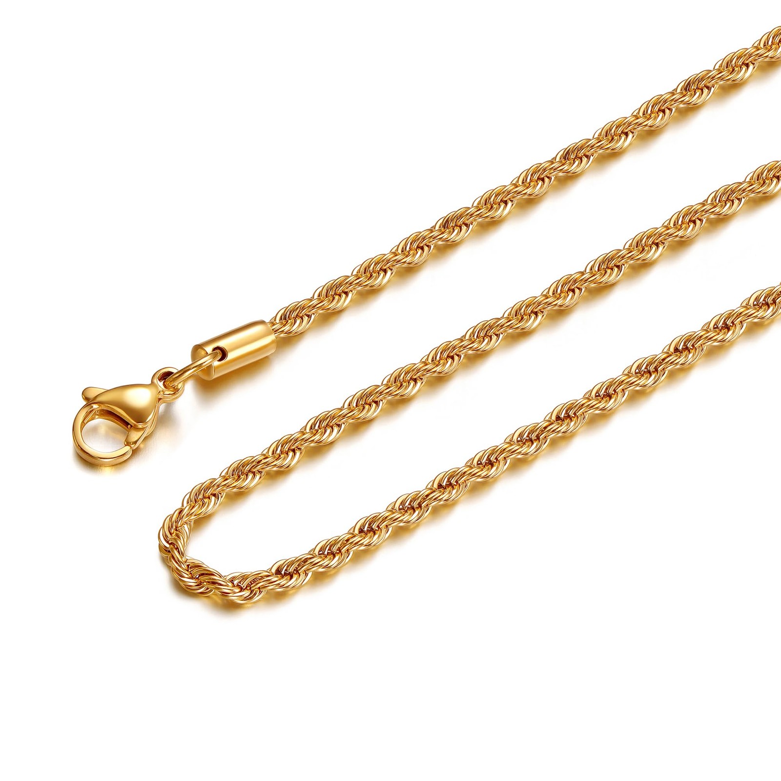 Men’s Stainless Steel Twist Rope Chain Necklace, 1.5mm 24 Inches 18K Gold-Pla…