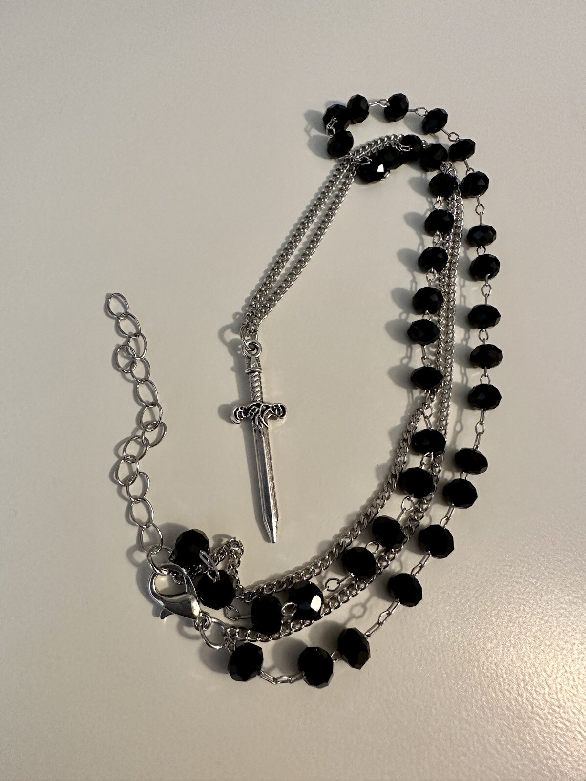 Sword Pendant Black Beaded Choker Necklace Luxury Double Layer Vintage Coquette