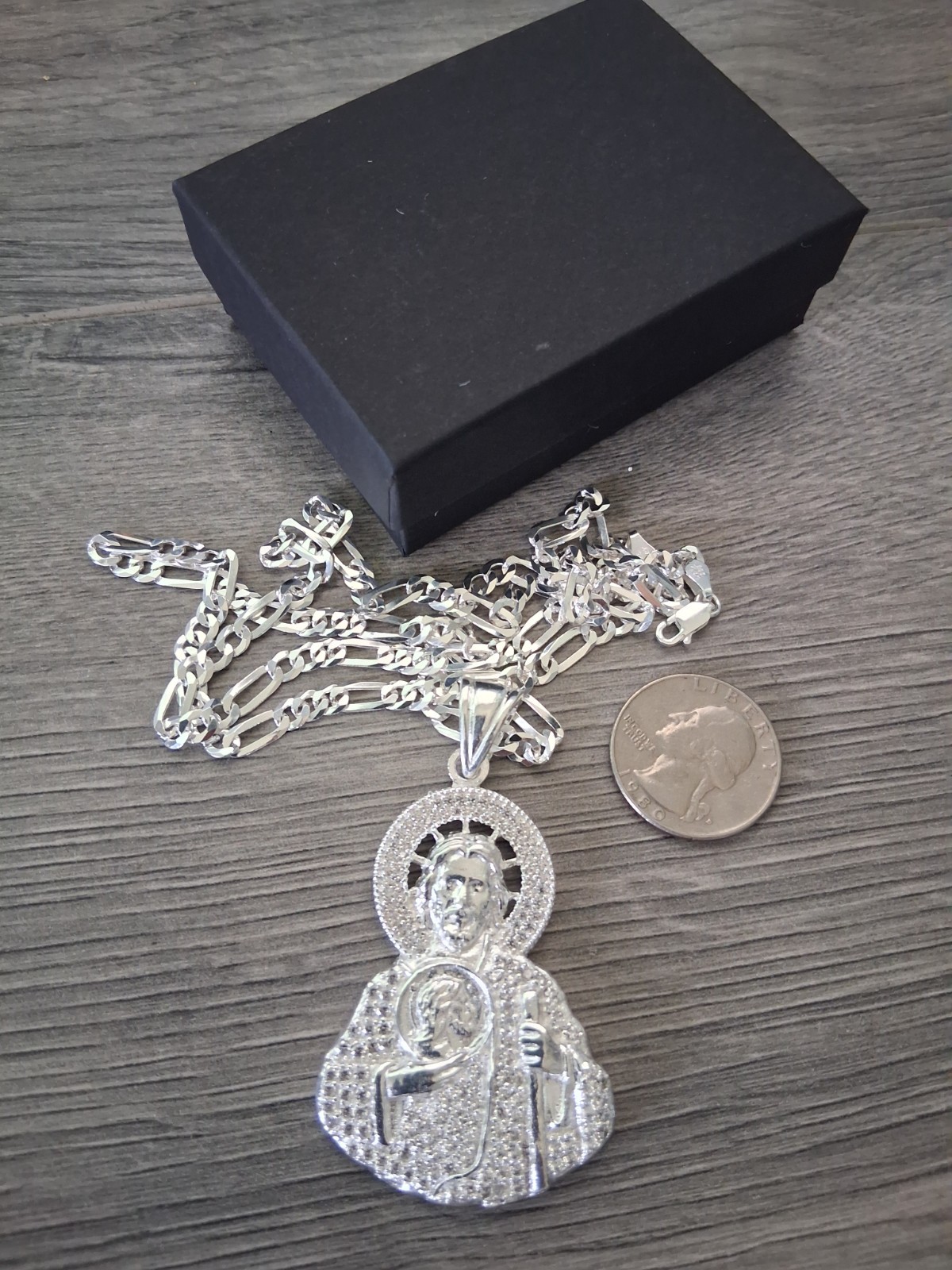 cadena y san judas c/zirconia plata 925 /silver chain & st jude 24″ 4.9mm long.