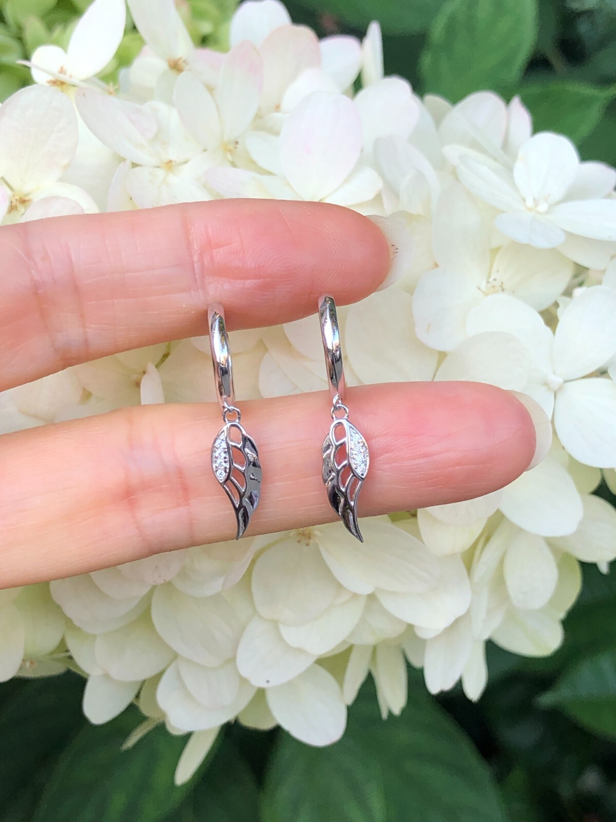 925 Sterling Silver CZ Angel Wing Dangle Huggie Hoop Earrings Women Girls 1.10″