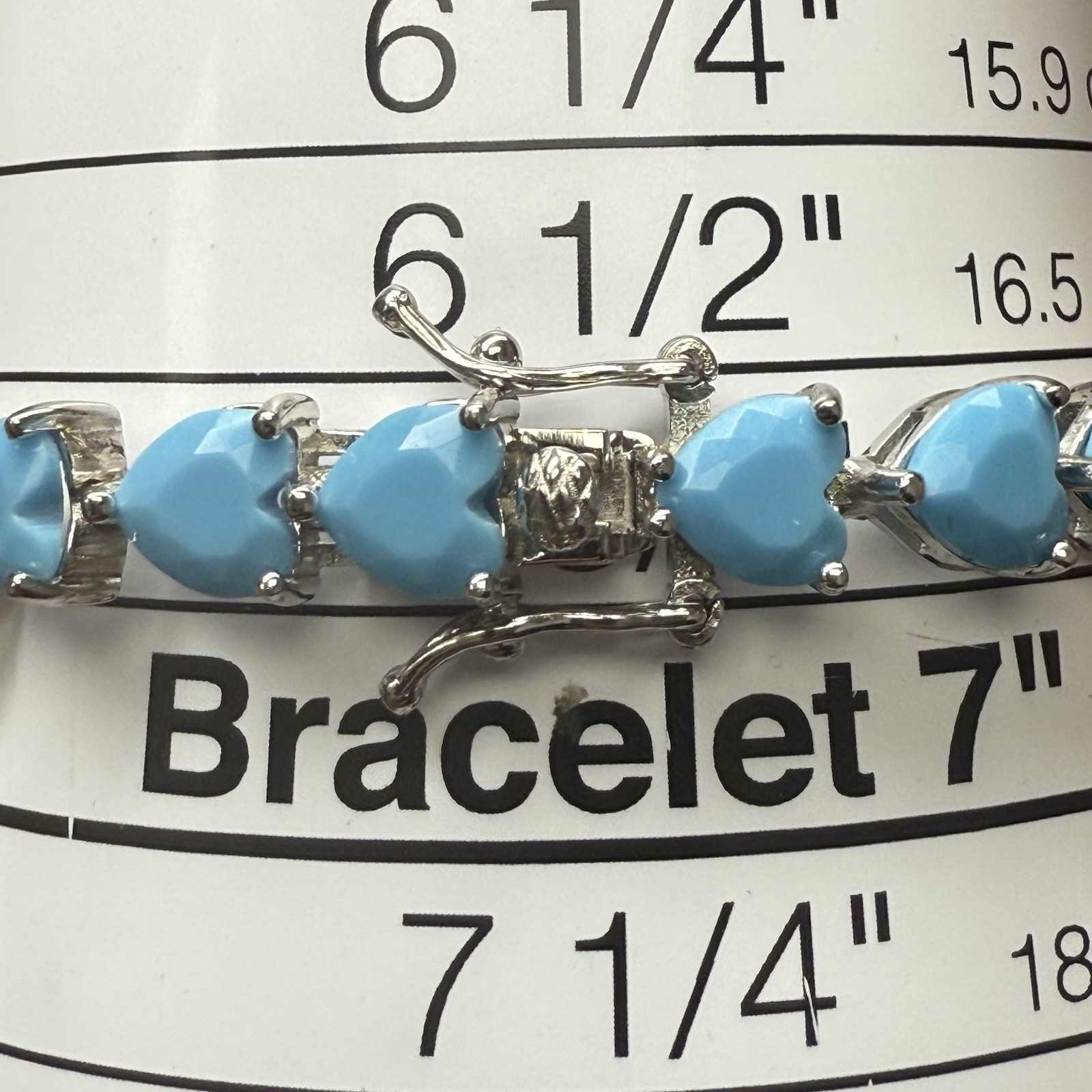 925 Sterling Silver Lab Turquoise CZ Heart Tennis Bracelet 13g 6.75” 6.7mm