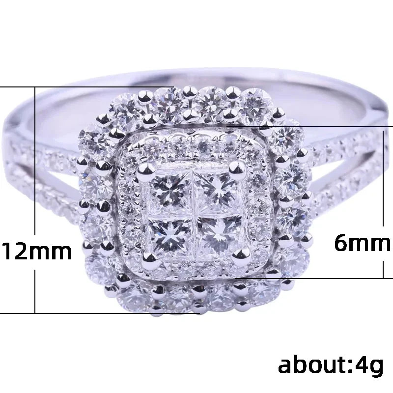 Elegant Cushion Halo Cluster Split Shank Ring Silver Tone Brilliant Women Size 6