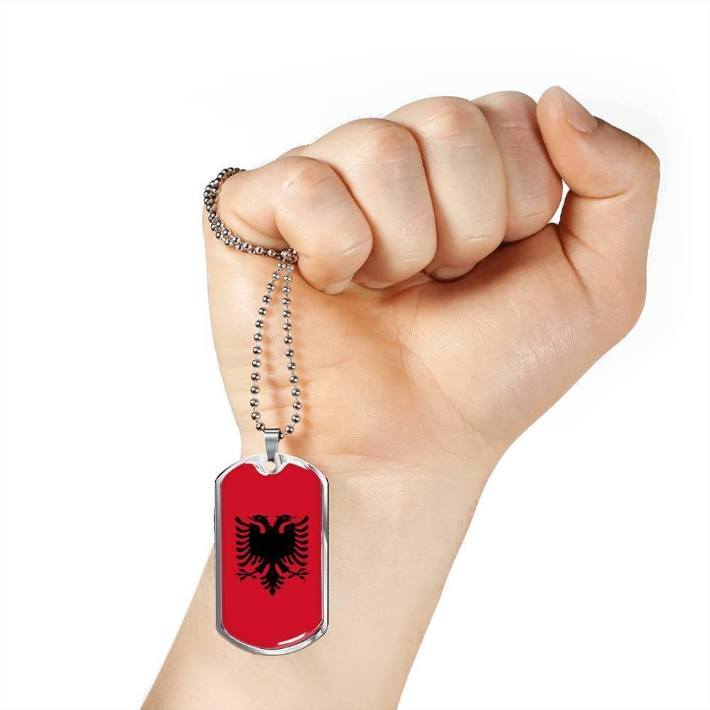 Albania Flag Necklace Stainless Steel or 18k Gold Dog Tag 24″