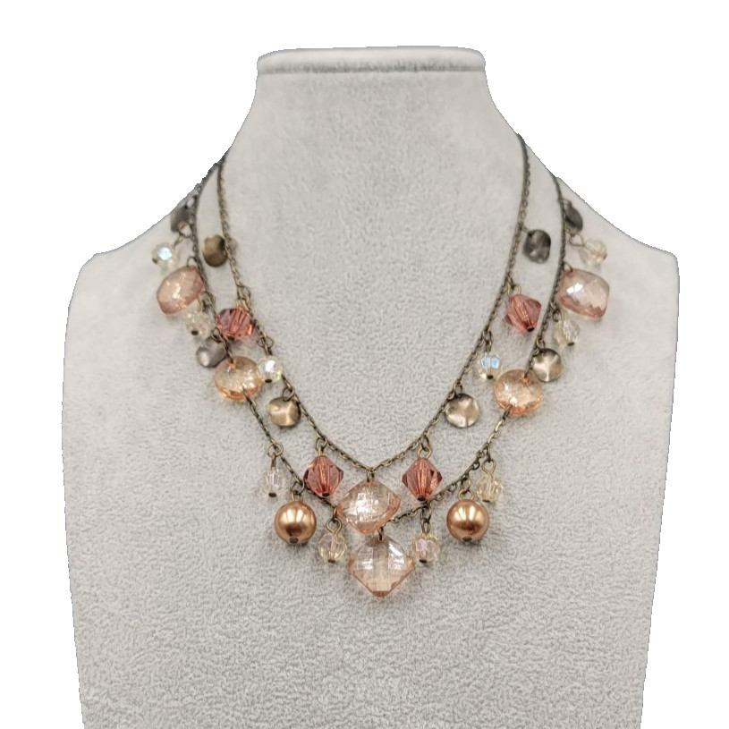 Premier Designs Amber Rose Bead Necklace Bronze tone Layered Adj 18″