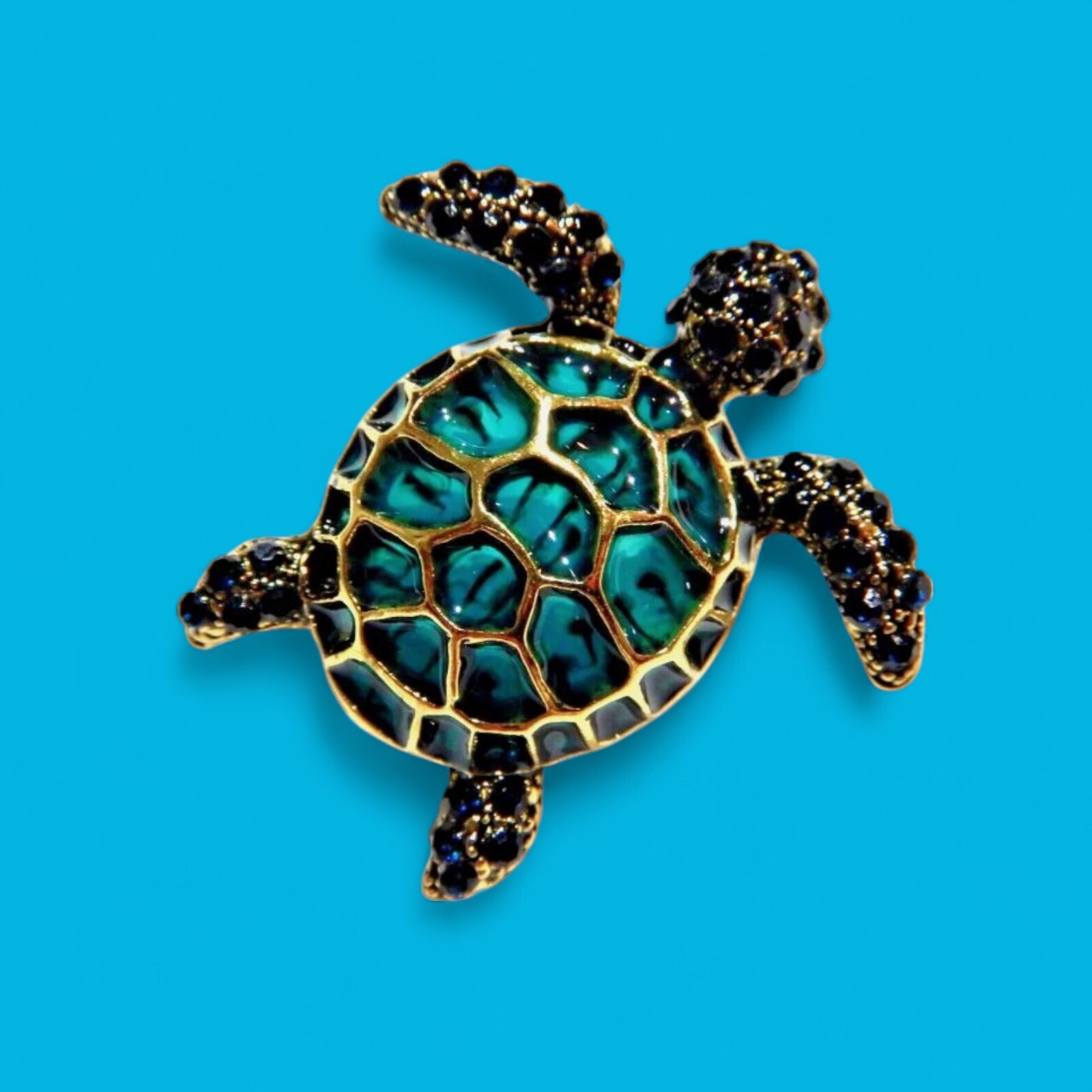 SEA TURTLE BROOCH/ PENDANT little green & gold tone beach ocean reptile pin 5C
