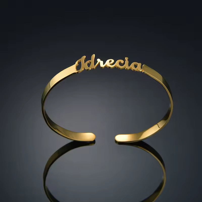 Custom Name Bracelet Adjustable Bangle Cuff Stainless Steel Jewelry Wrist Women