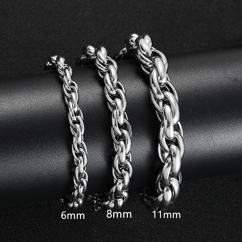 6/8/11mm Man Woman Stainless Steel Braided Rope Link Bracelet Bangle Cuff