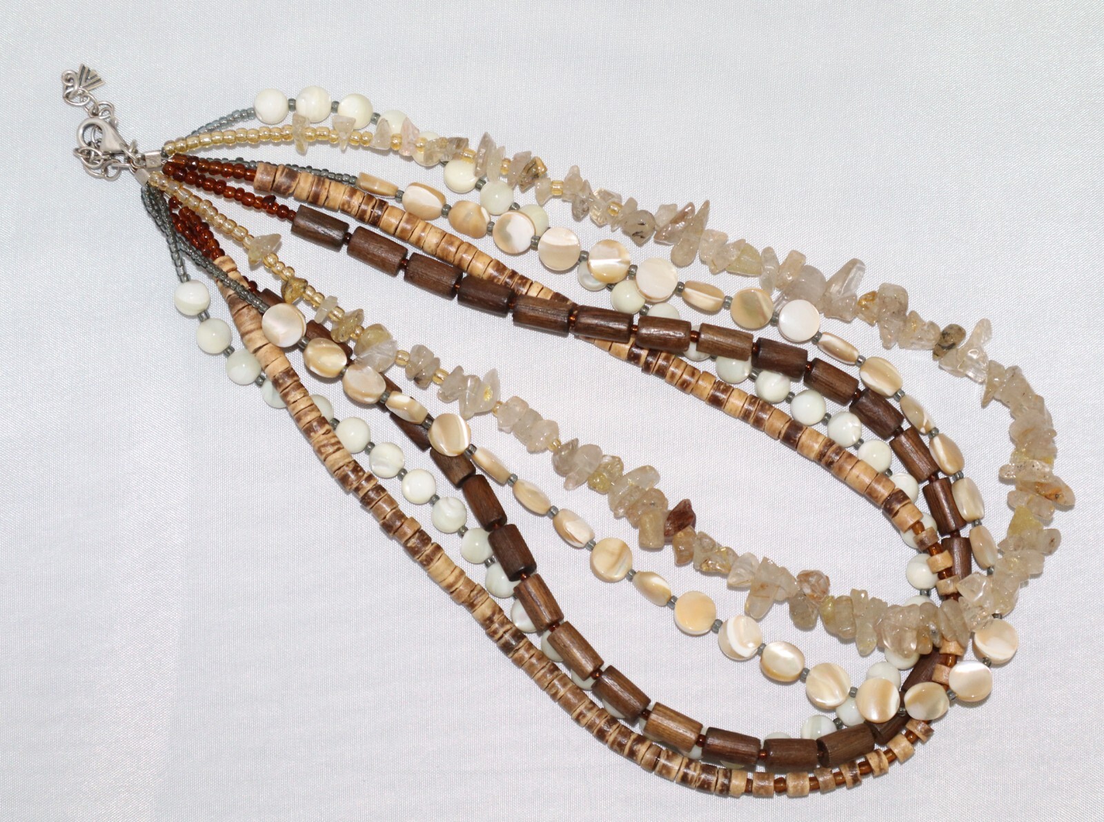 Silpada Silver 5 Strand Quartz, Shell, Wood & MOP Statement Necklace N1507