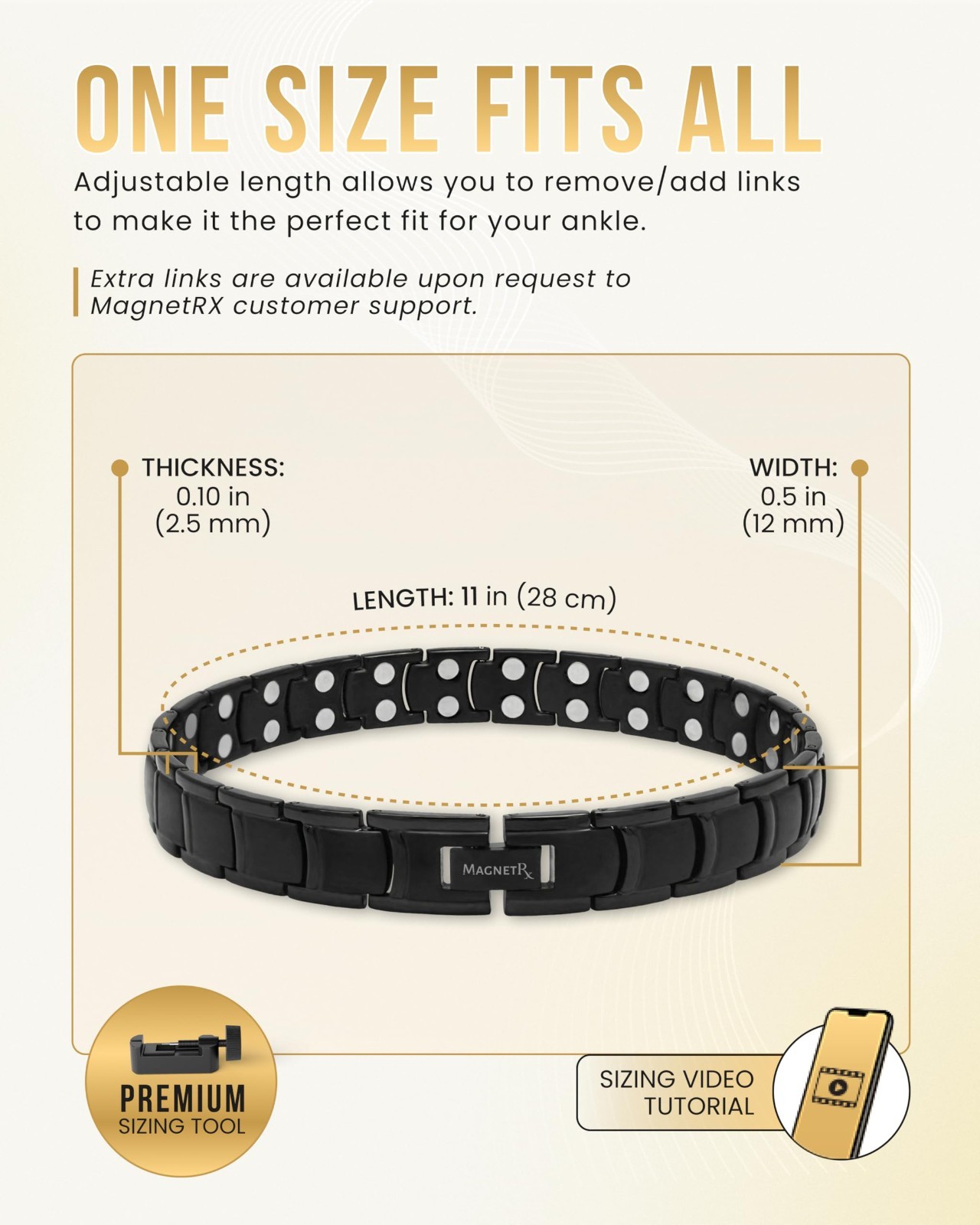 MagnetRX Ultra Strength Magnetic Anklet Bracelets for Men Titanium (Black)