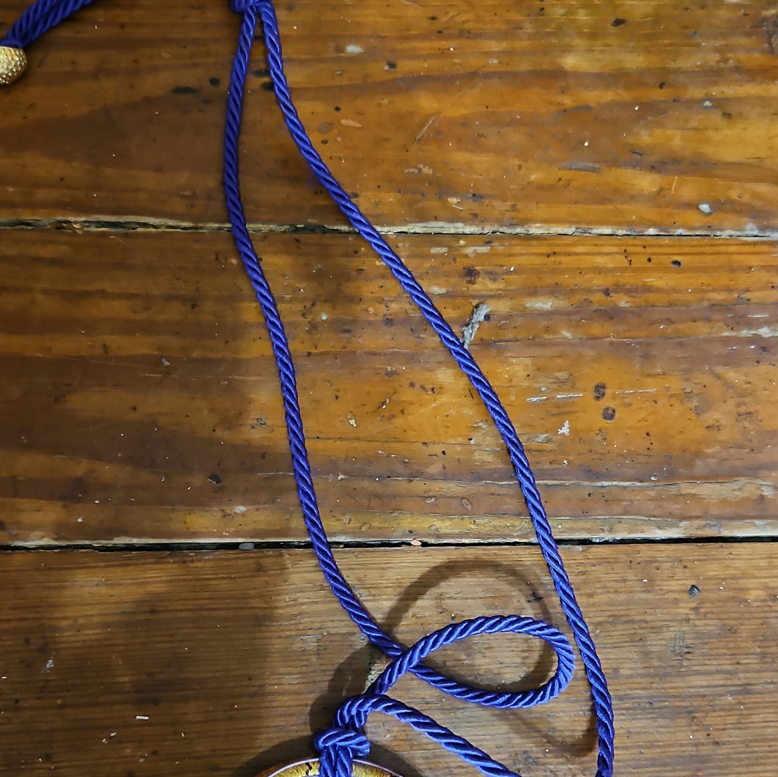 Blue Rope Cord Necklace Bolo Closure Adjustable Metal End Caps