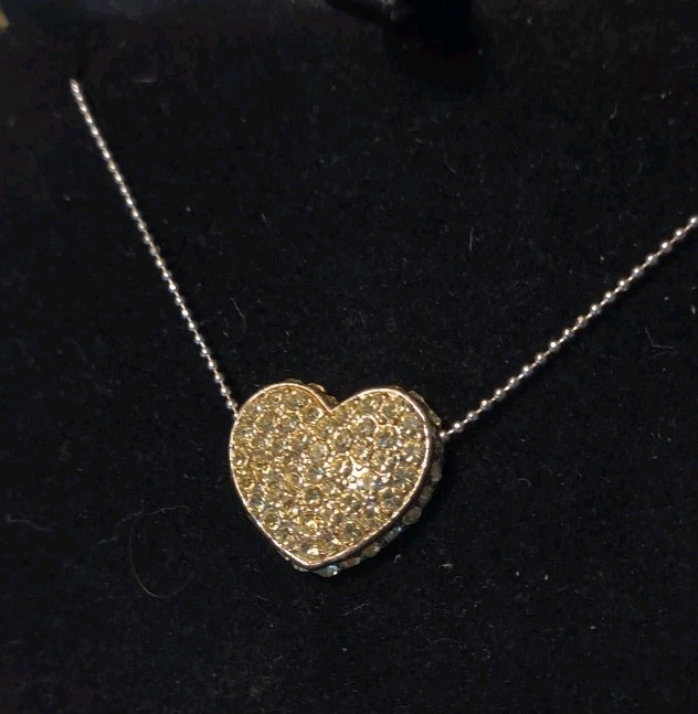 Vtg Pastel Yellow Canary Contessa Heart Shaped Rhinestone Necklace Silver