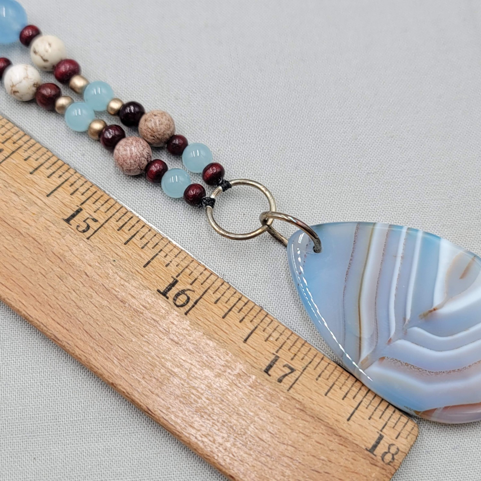 Multicolor Gemstone Beaded & Pendant Necklace Wood Beads 32″
