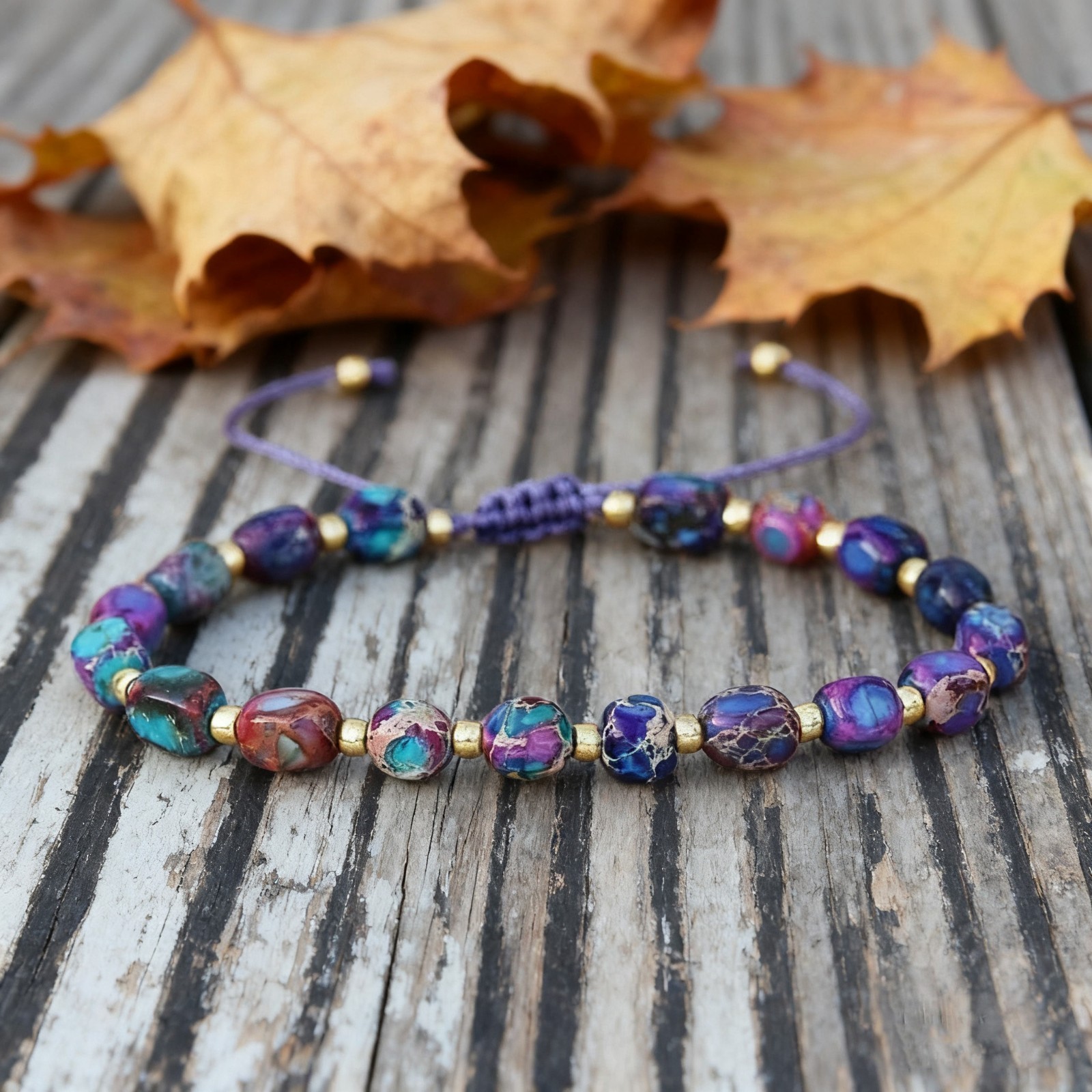 Natural Sea Sediment Jasper Dainty Bracelet Healing Purple Crystal Gemstone Gift
