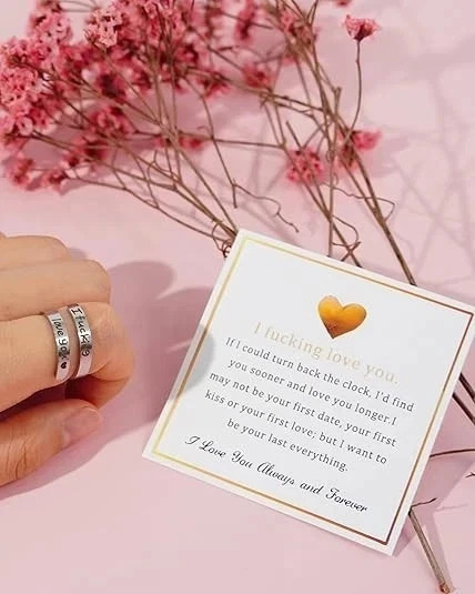 I F♡Cking Love You Ring for Women, Hope Rings Adjustable Stainless Steel Silver
