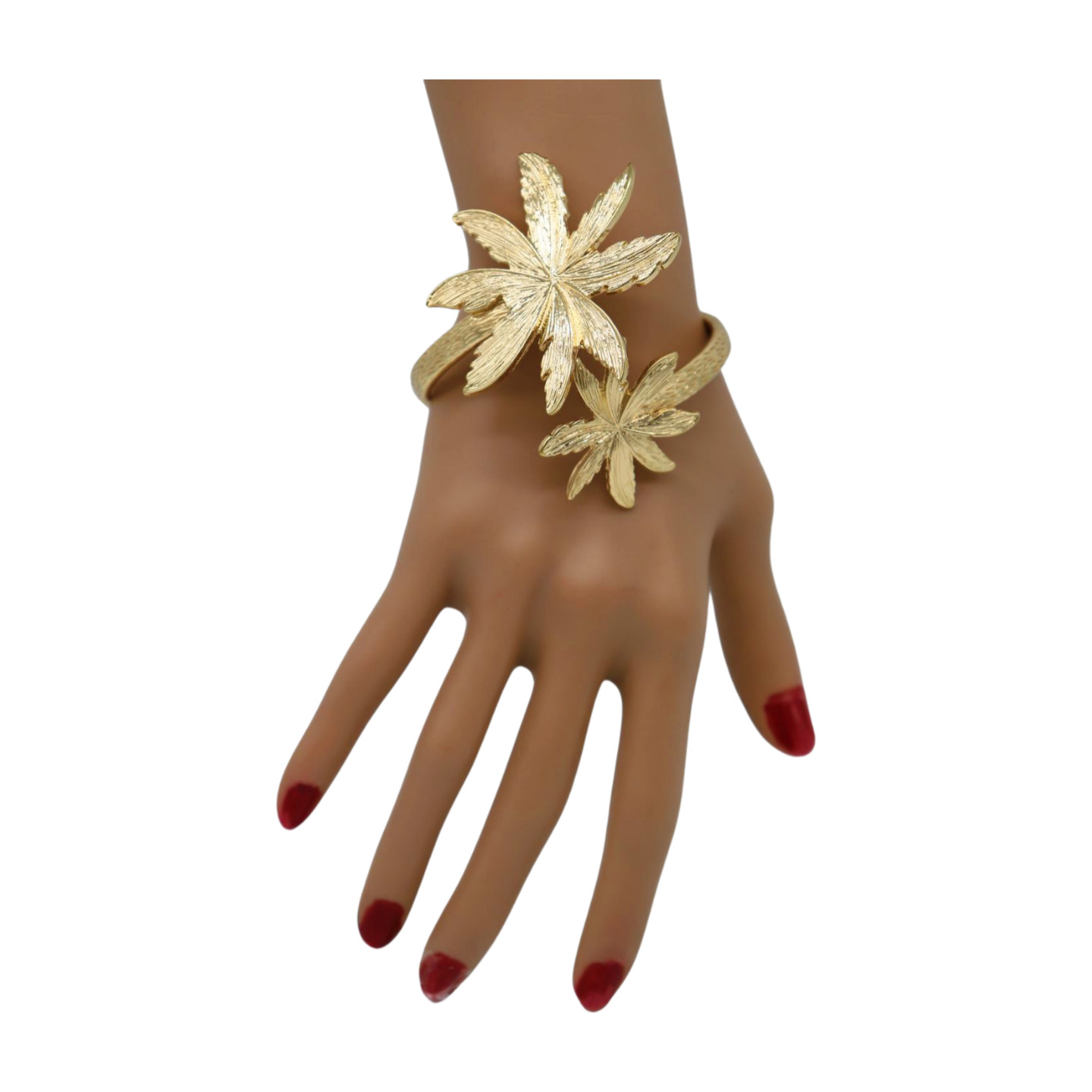 Women Wrist / Arm Cuff Bracelet Gold Metal Flowers Wrap Around Cute Accessory