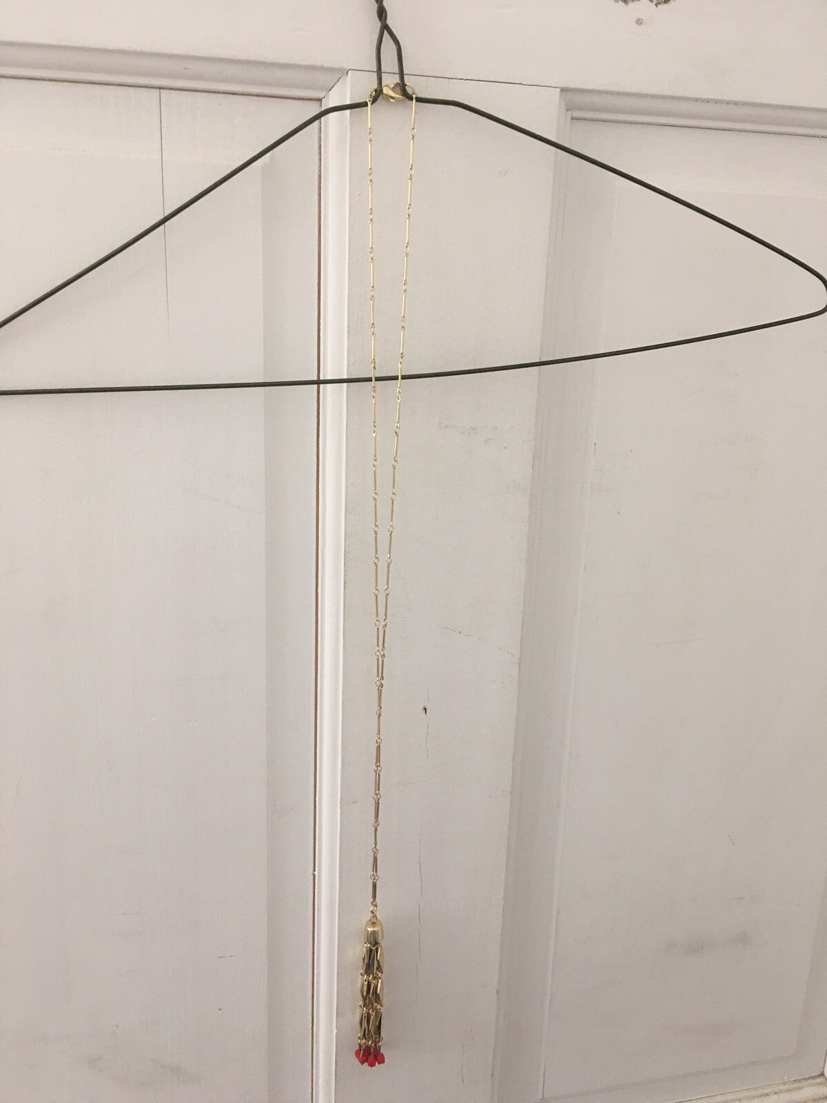 Long Statement Tassle Necklace – Goldtone, Beaded