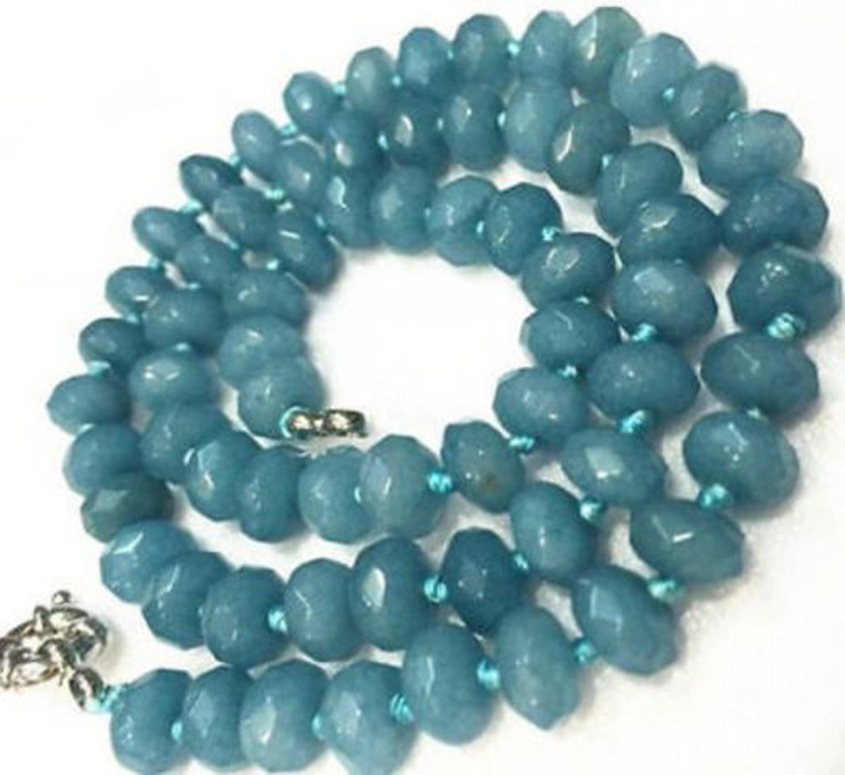 5x8mm Brazilian Blue Aquamarine Faceted Gemstone Rondelle Beads Necklace 18″