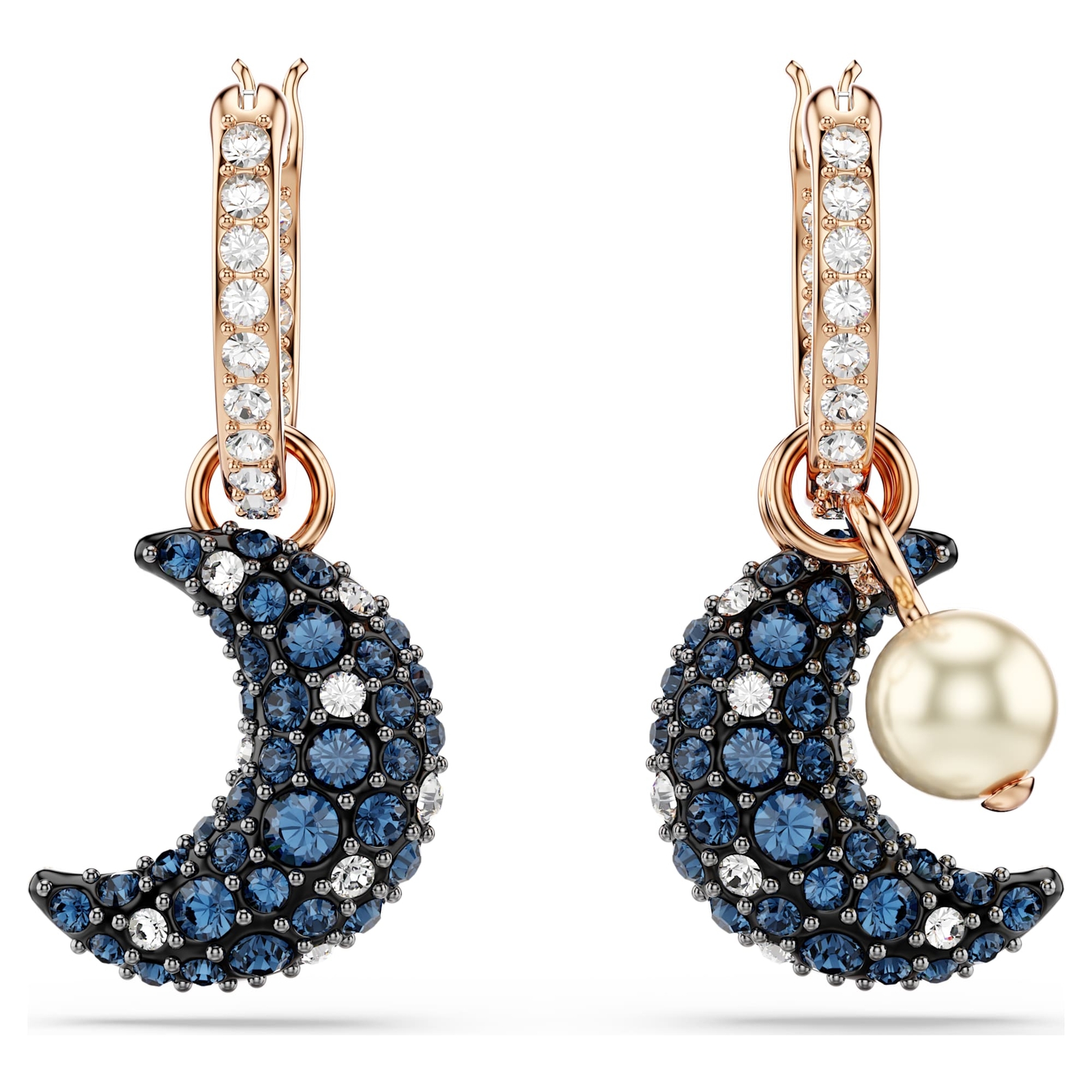 Swarovski Sublima Drop Earrings Asymmetrical Design, Moon, Rose Gold-Tone Plated