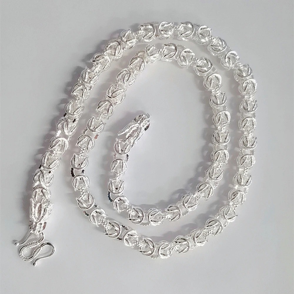 Men’s 925 Sterling Solid Silver Necklace Classic Round Faucet Dragon Jewelry
