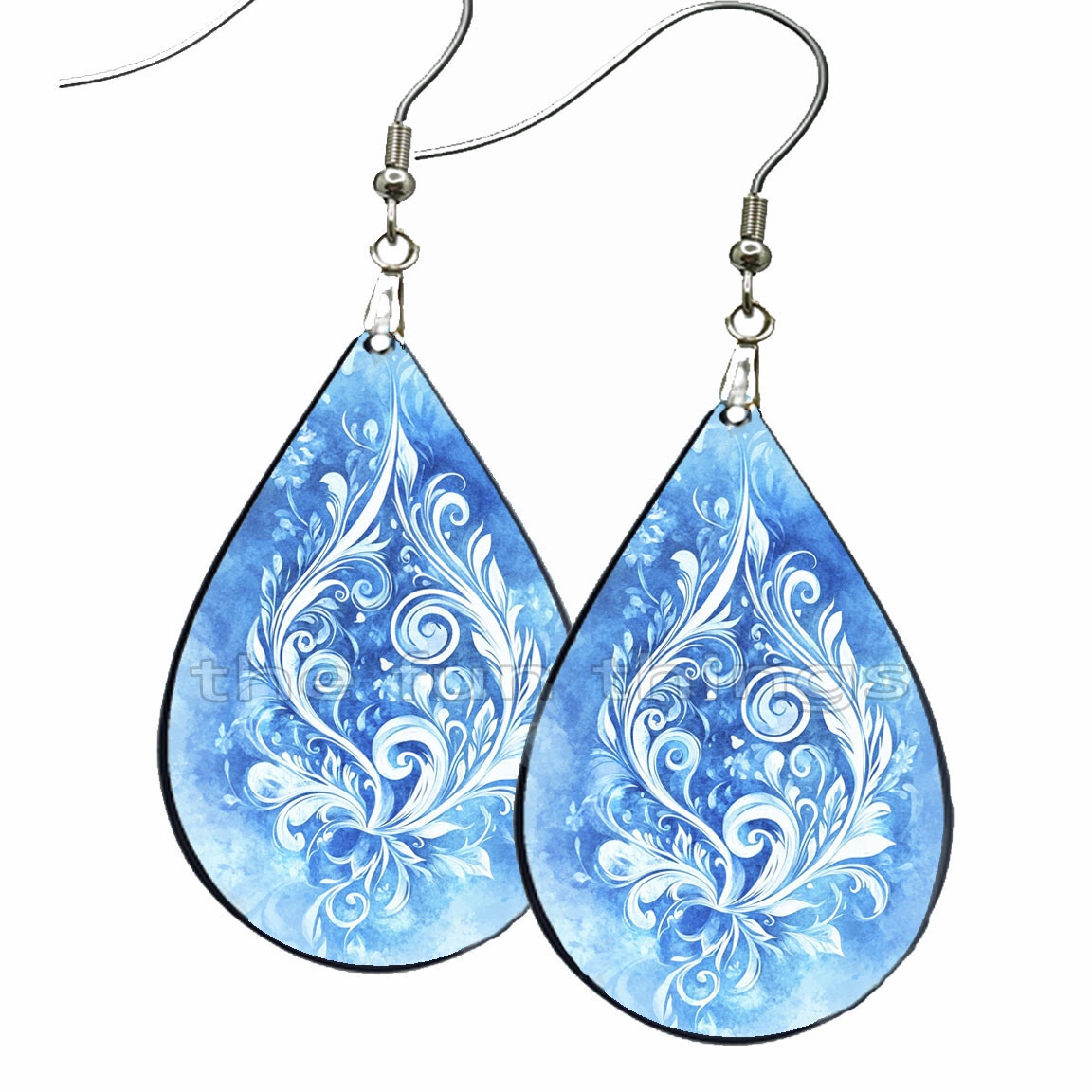 Bleached Out Summer Floral Print Earrings Teardrop NO TARNISH Wood Dangle