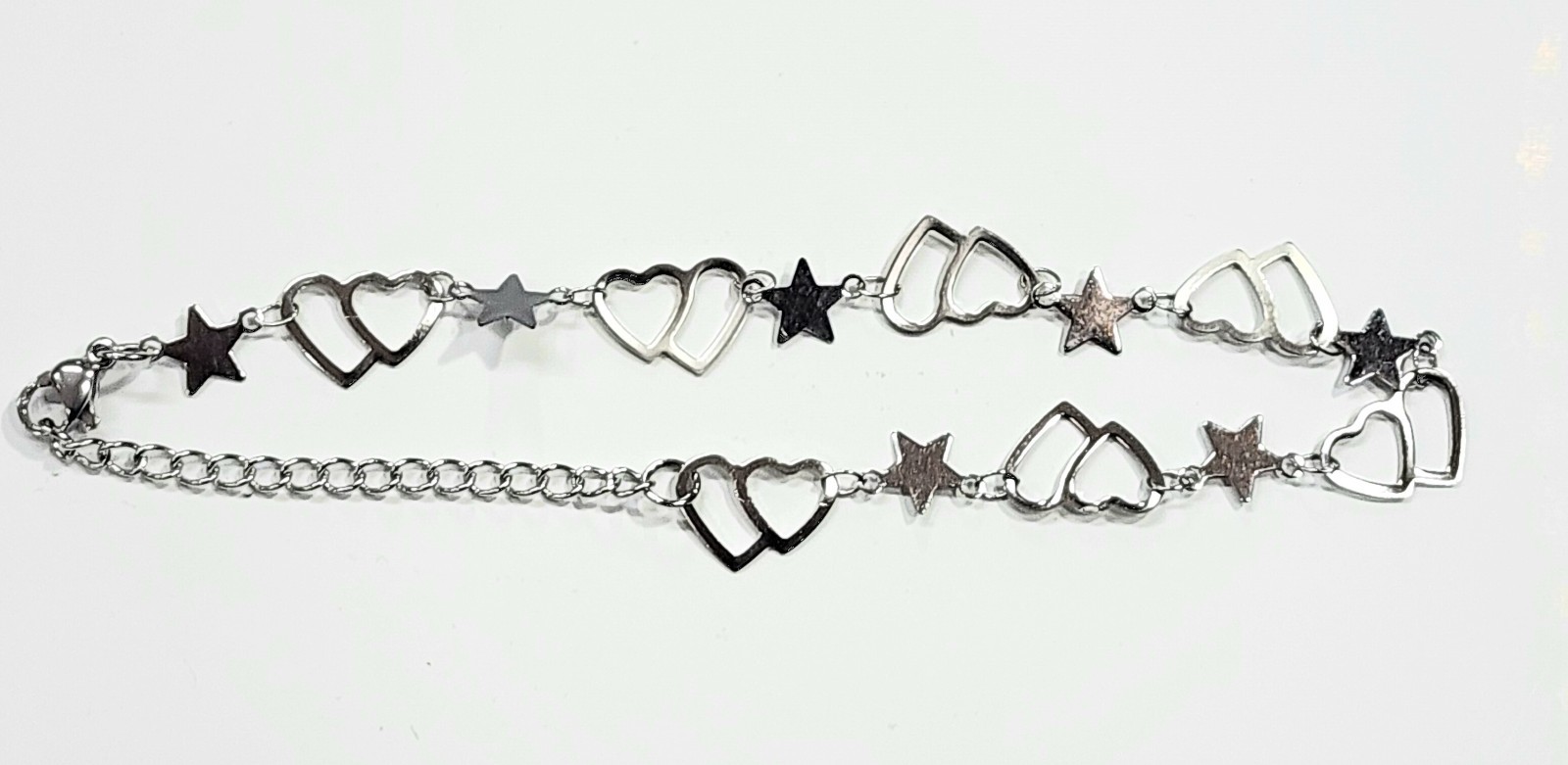 Stainless Steel Ankle Bracelet with Hearts and Stars Adjustable 8-10 inch Long