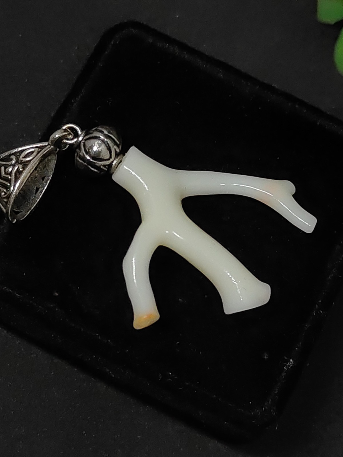 Natural coral branch pandant – Rhodium-Plated Silver Bail Making for jewelry