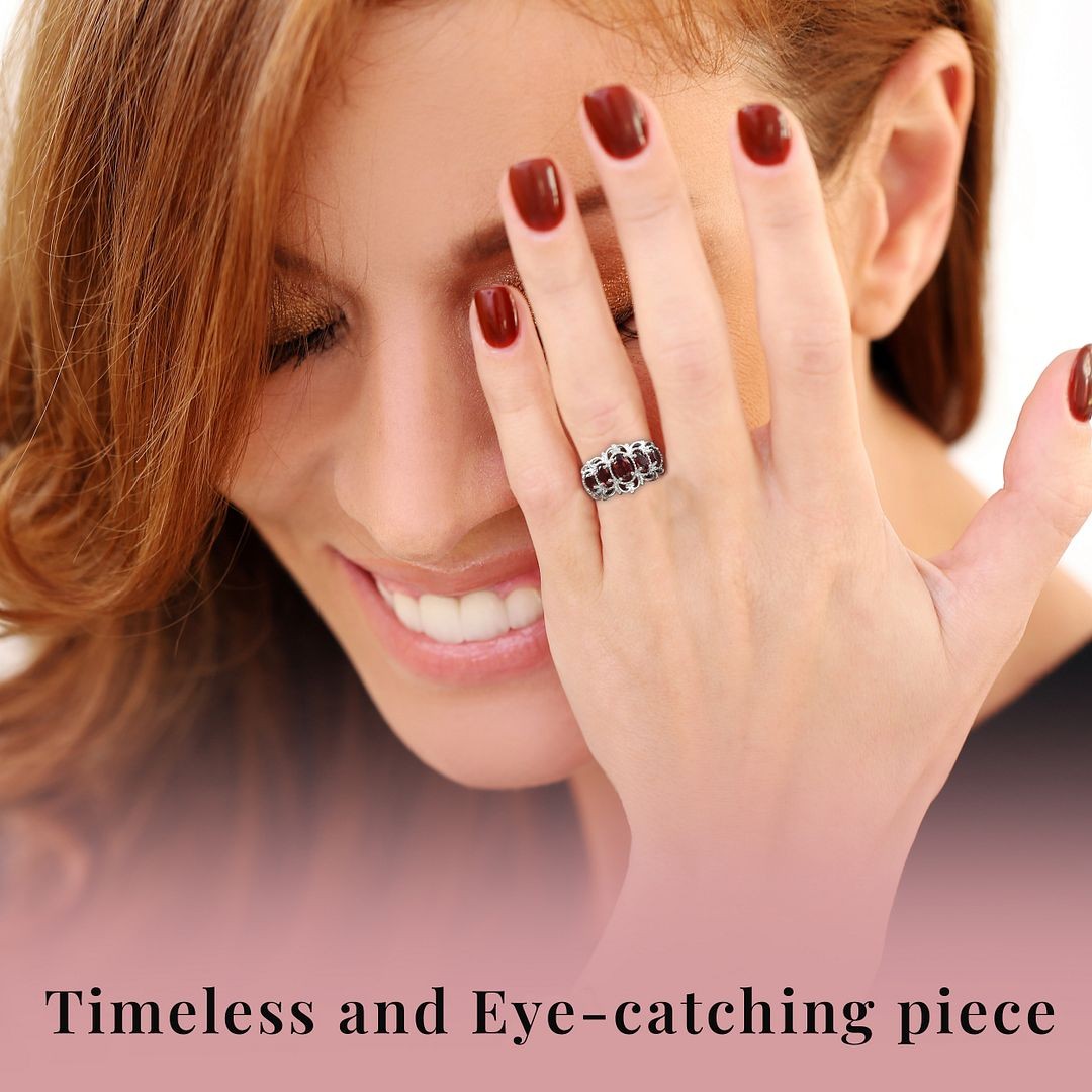 Garnet 1.50 ctw 5 Stone Ring in Platinum Plated Size 6.0