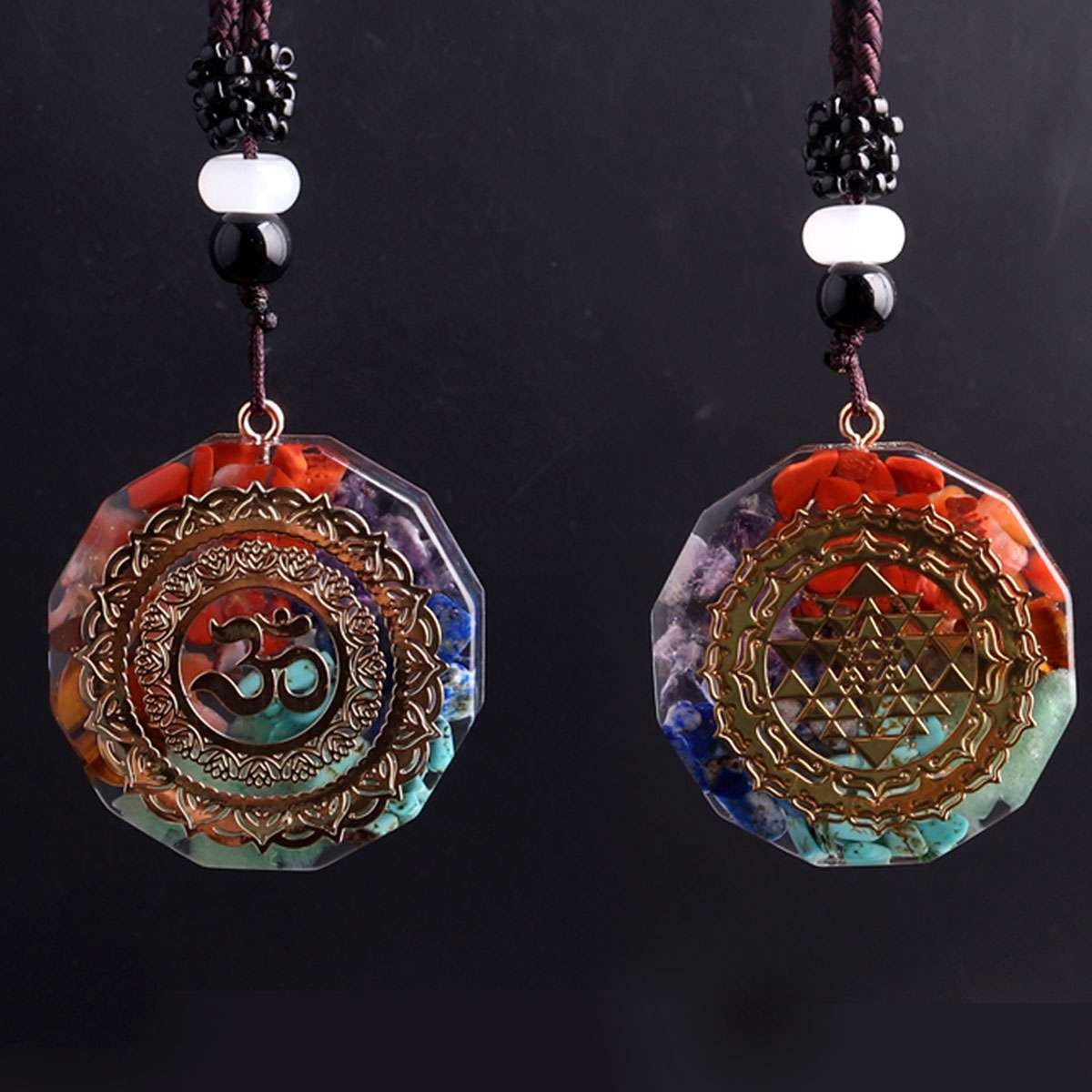 Natural Stone Orgonite Pendant 7 Chakra Healing Energy Reiki Resin Necklace