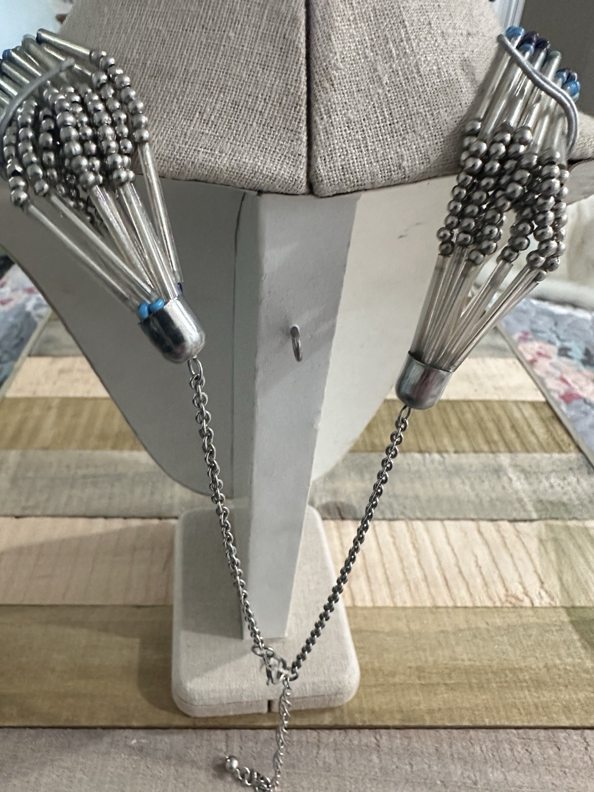 Beautiful Multi Strand Teal and Blue Glass Tube Necklace Long