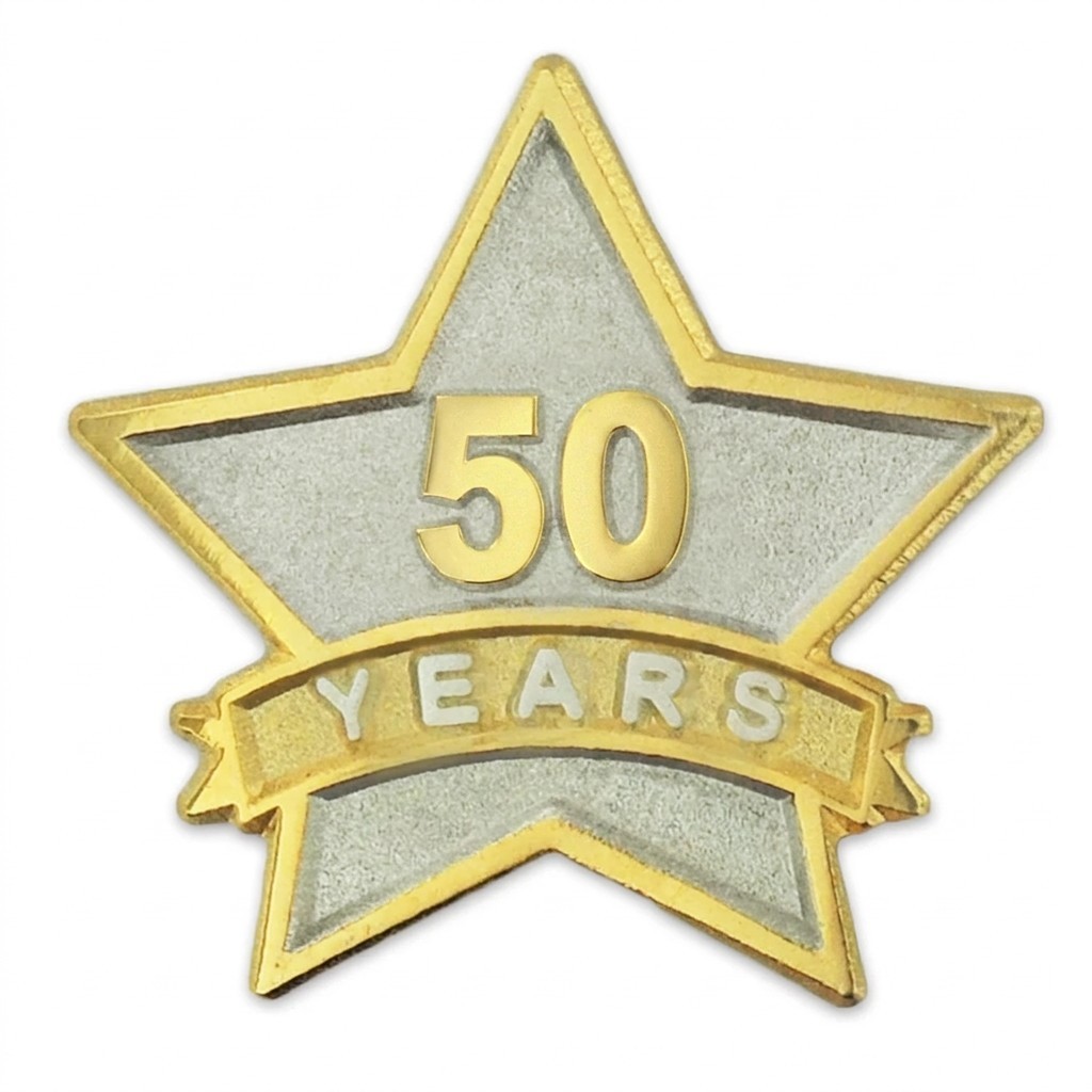 PinMart’s 50 Year Service Award Star Corporate Recognition Dual Plated Lapel Pin