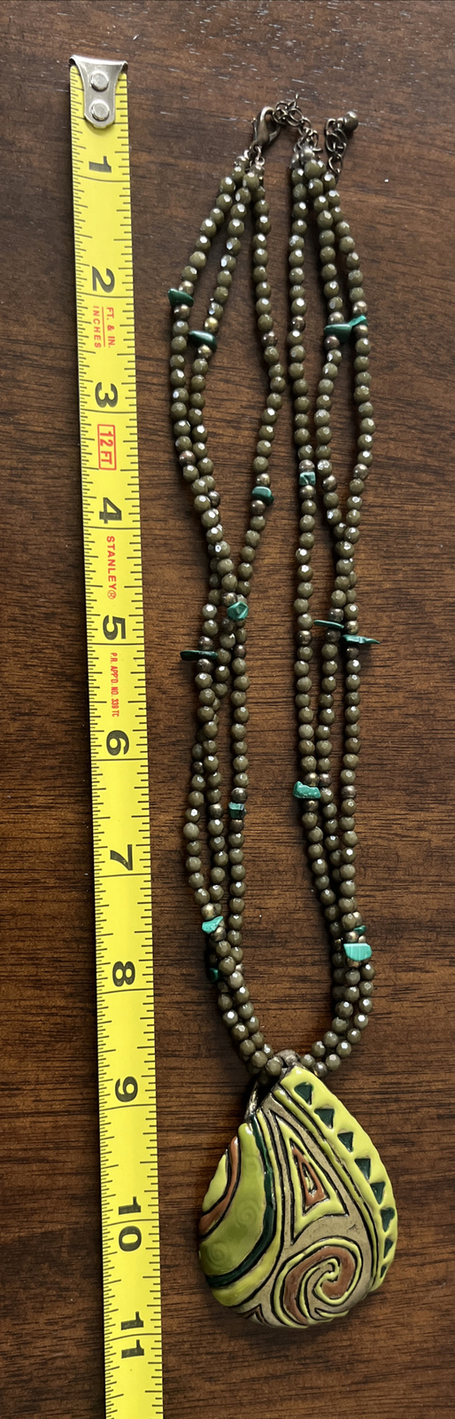 Enamelware Statement Pendant Necklace With Beads And Stones & Earrings Set