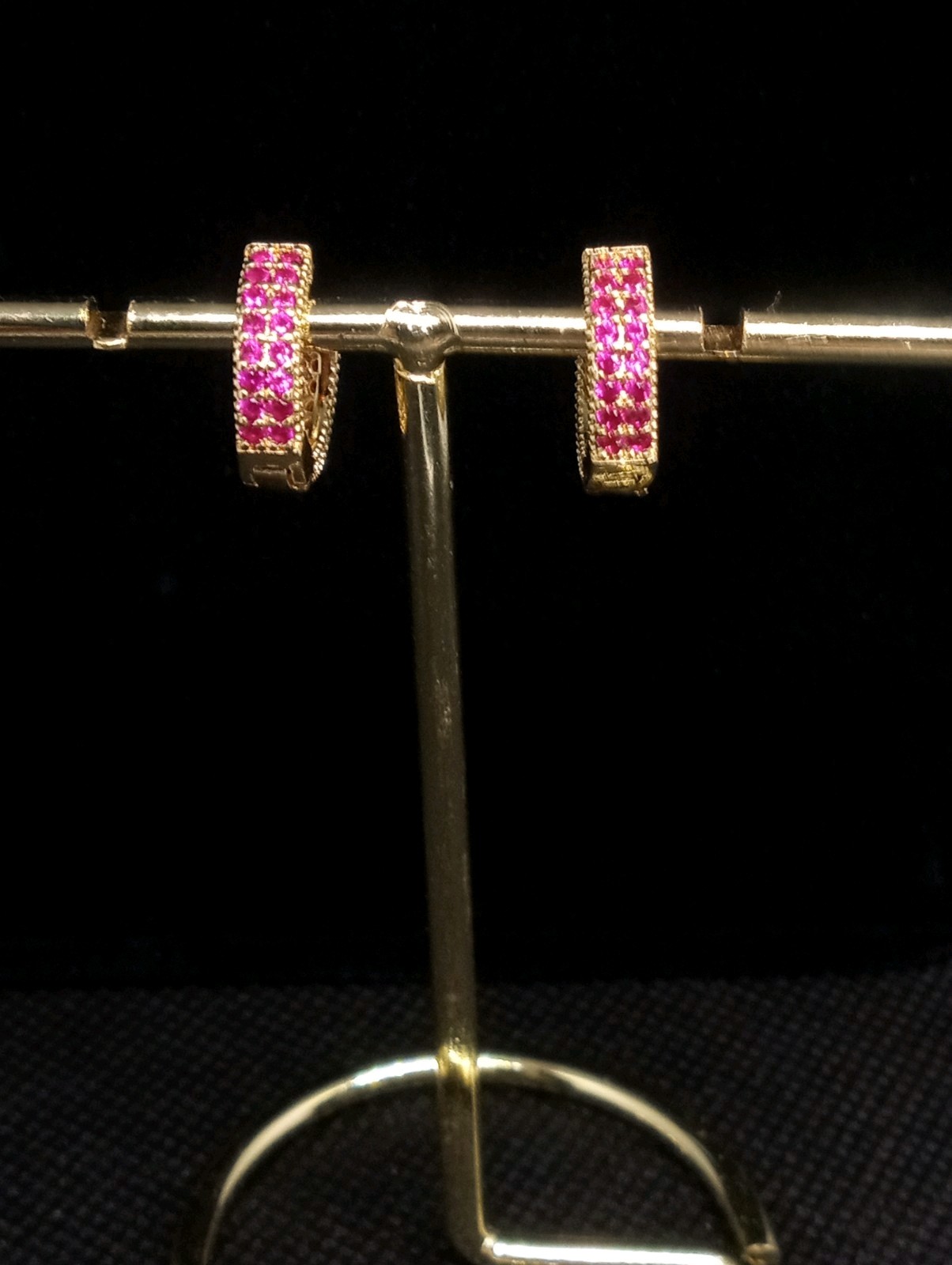 Ruby Red Pave Cubic Zerconia Gold Plated Huggie Earrings NWOT Fall ’25