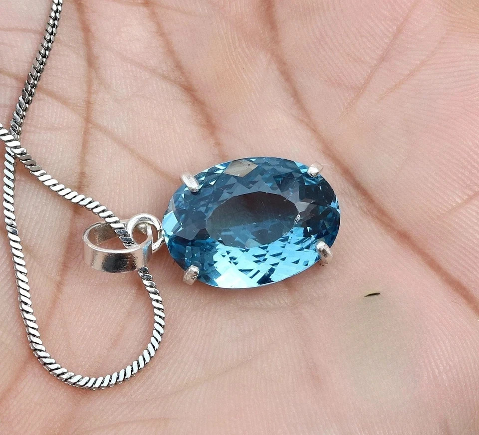 Certified 16.20 Ct Natural Aquamarine Oval Cut 925 Silver Pendant Gemstone
