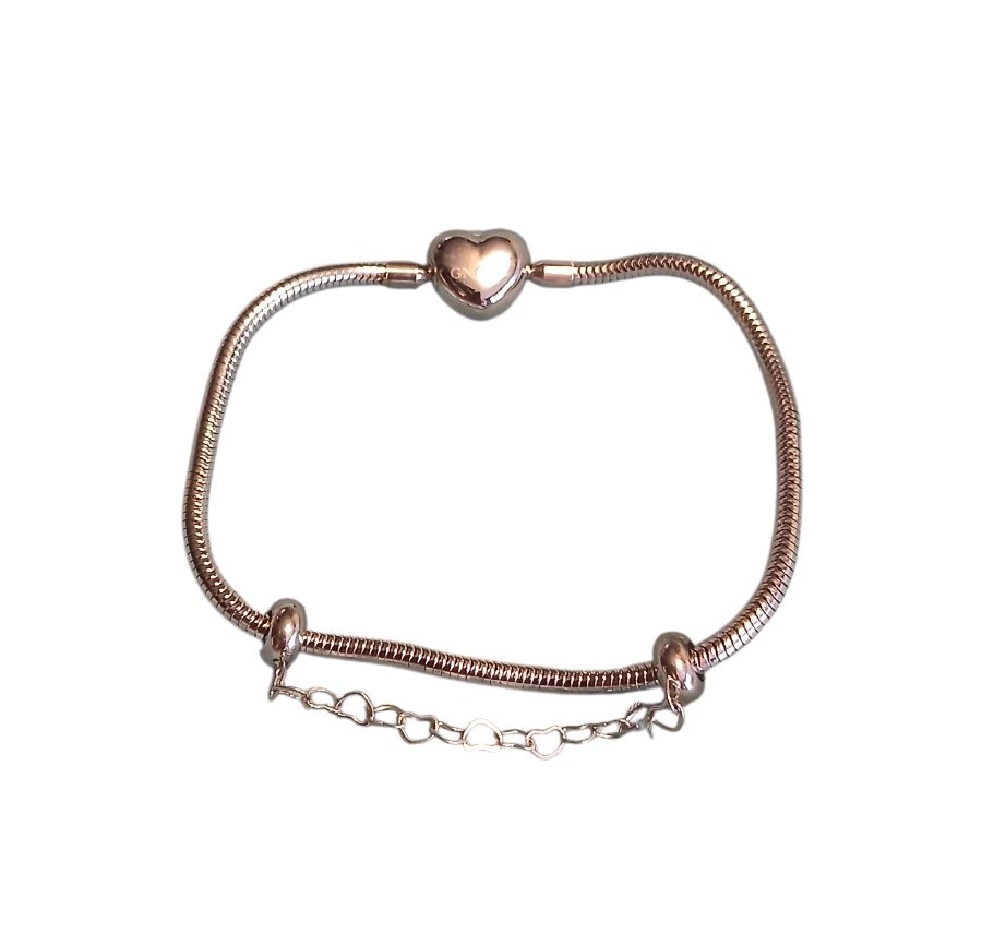 GNOCE Charm Bracelet 21cm Stainless Steel Snake Chain Heart Clasp Safety Chain