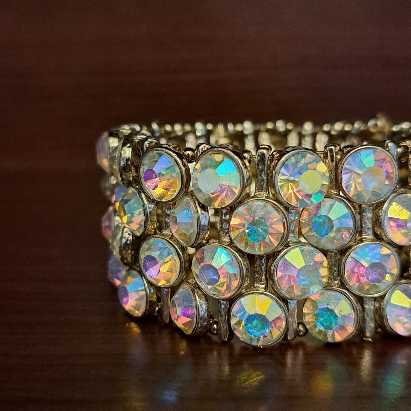 Fashion Heavy Multicolored Rhinestones Bracelet Wide on Elastic Pull On