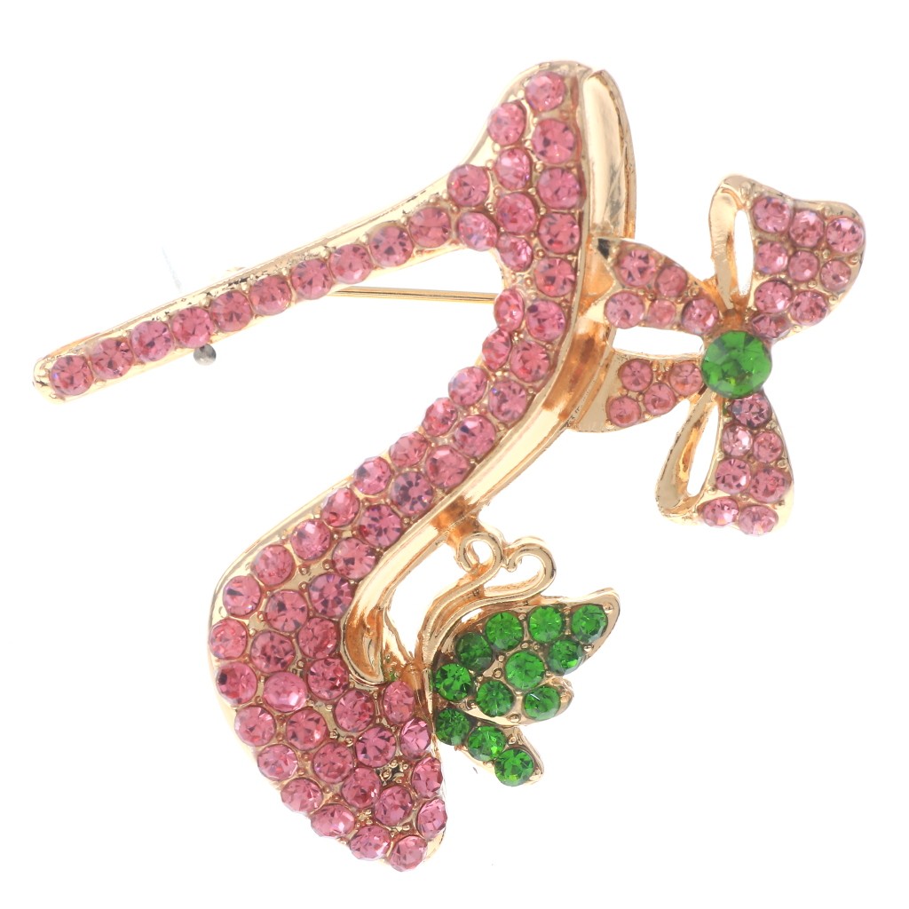 Gold Tone Alloy Metal Crystal High Heel Shoe Brooch P1671-PNG