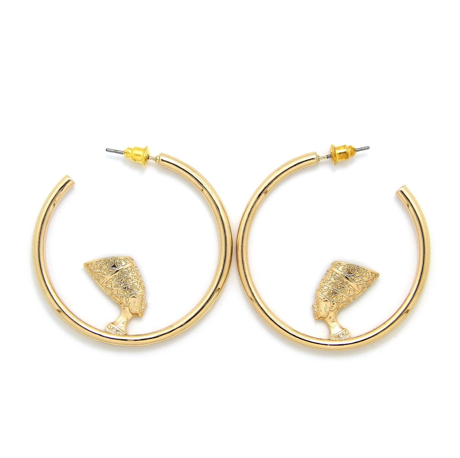 Women’s Egypt Queen Nefertiti 1.75″, 2.35″ Pierced Fashion Hoop Earring