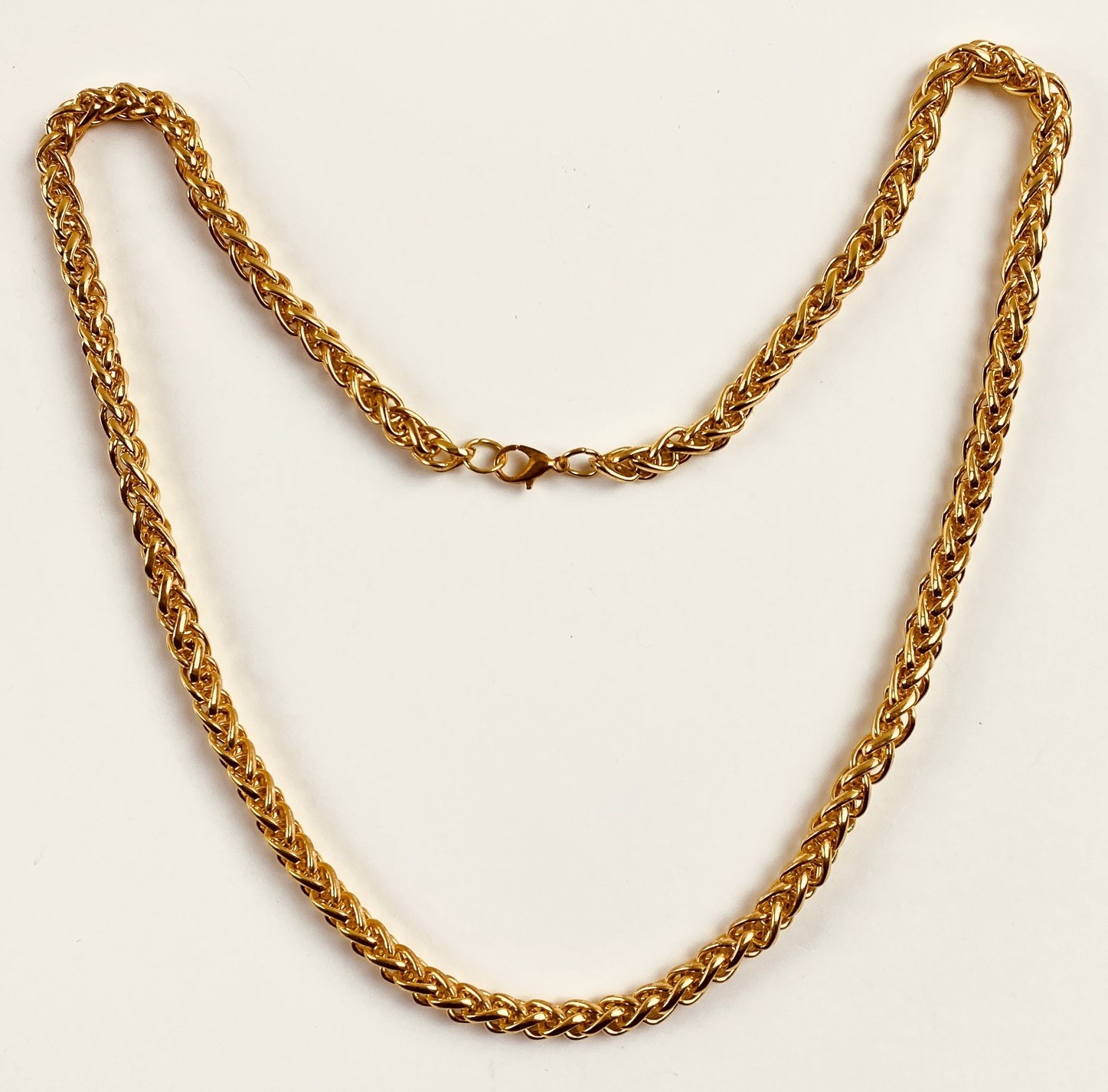 Gold Tone Braided Wheat Chain Necklace 22 Inch Minimalist Nature Inspired