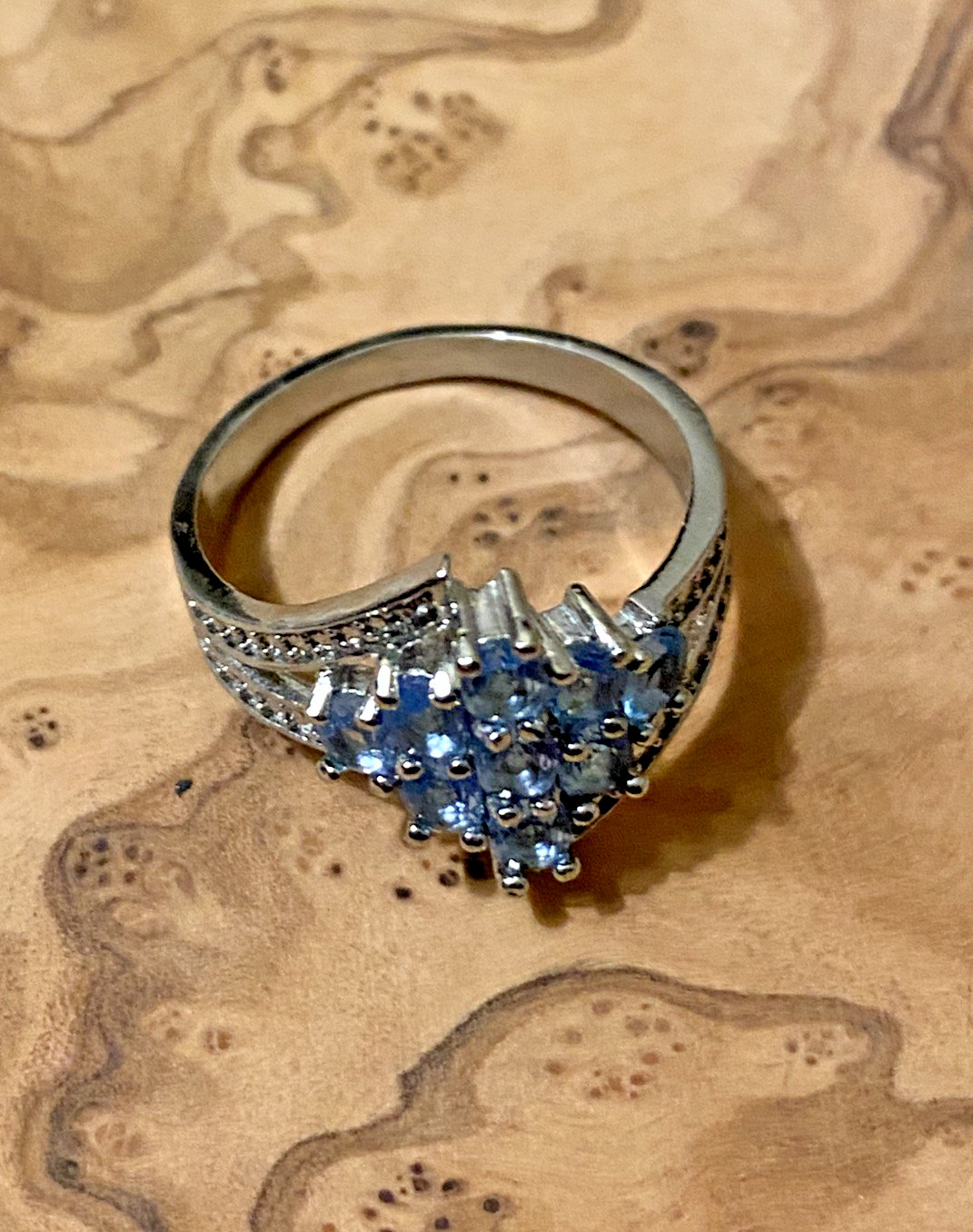 Ring, Light Blue Tanzanite (Simulated) &CZ, Sterling Silver 925, Size 8.0 NWOT