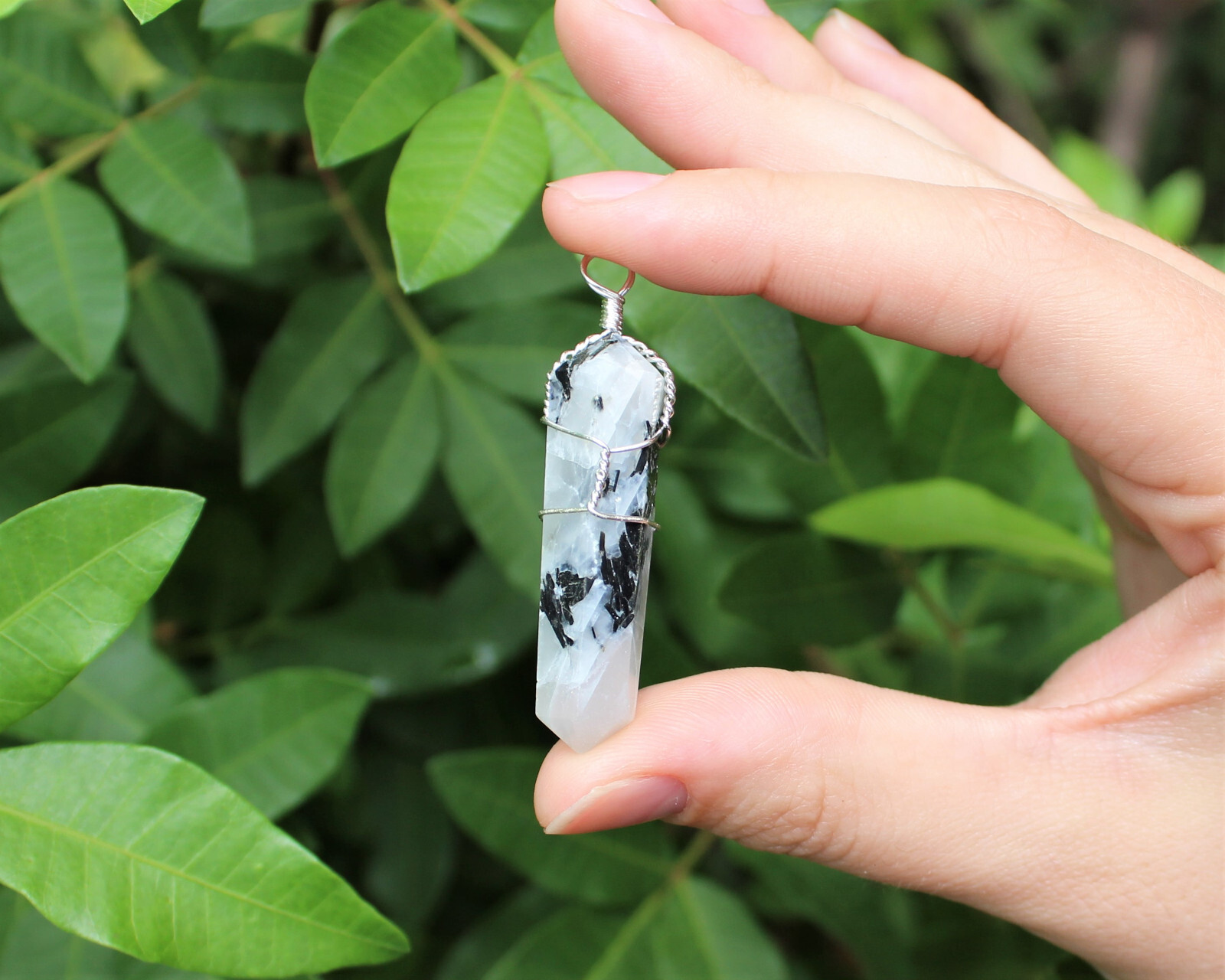 Rainbow Moonstone Wire Wrapped Point Pendant / Necklace (Crystal Point Pendant)
