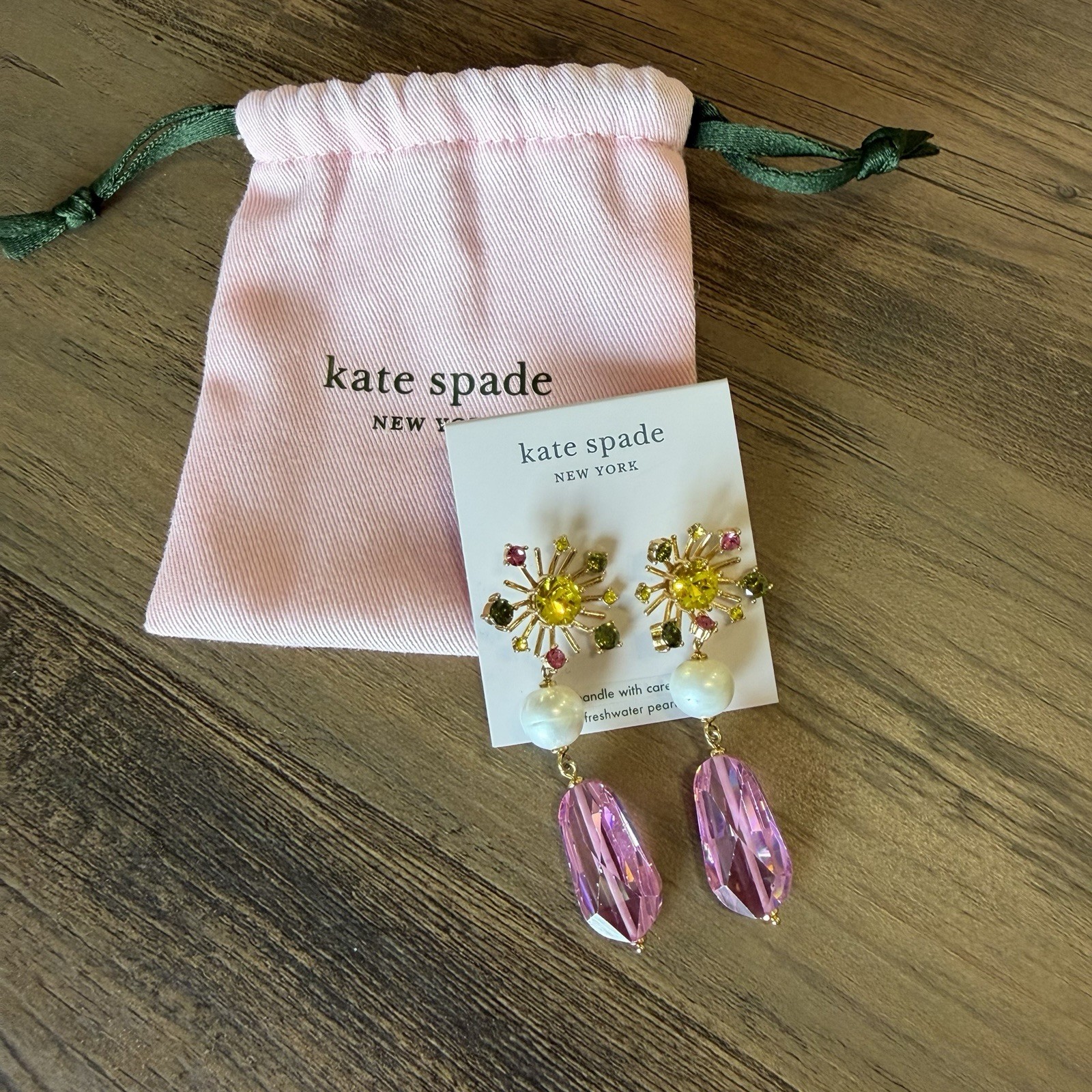 Kate Spade Rooftop Garden Earrings Freshwater Pearls Dust Bag $128 Dangly Cute
