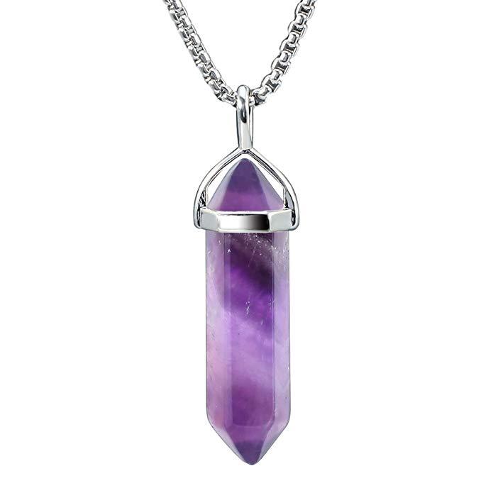 Natural Amethyst Pendant Crystal Stone Chakra Healing Gemstone Necklace Gift